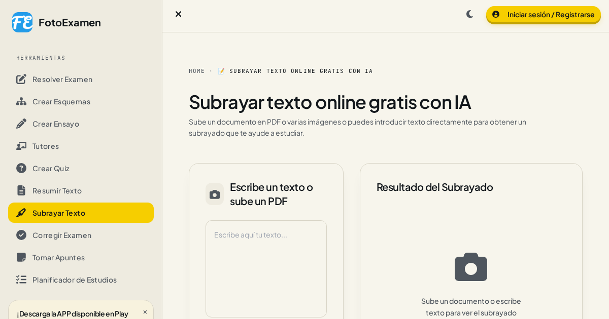 Subrayador de Texto Online con IA Gratis | FotoExamen
