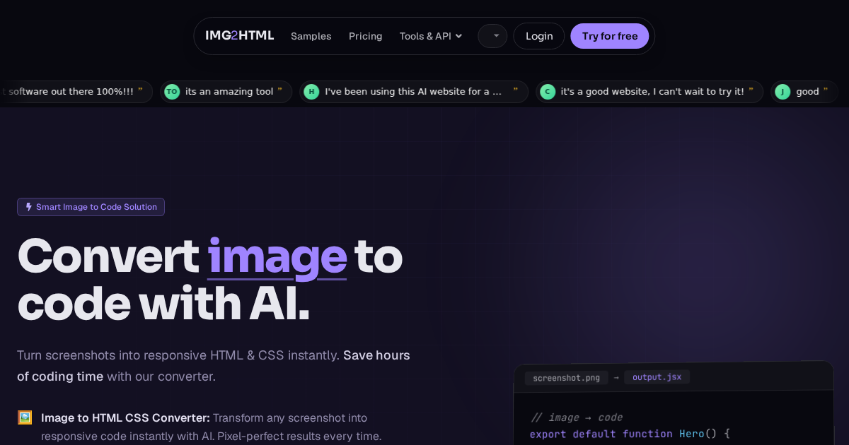 Image to HTML CSS code AI converter - IMG2HTML