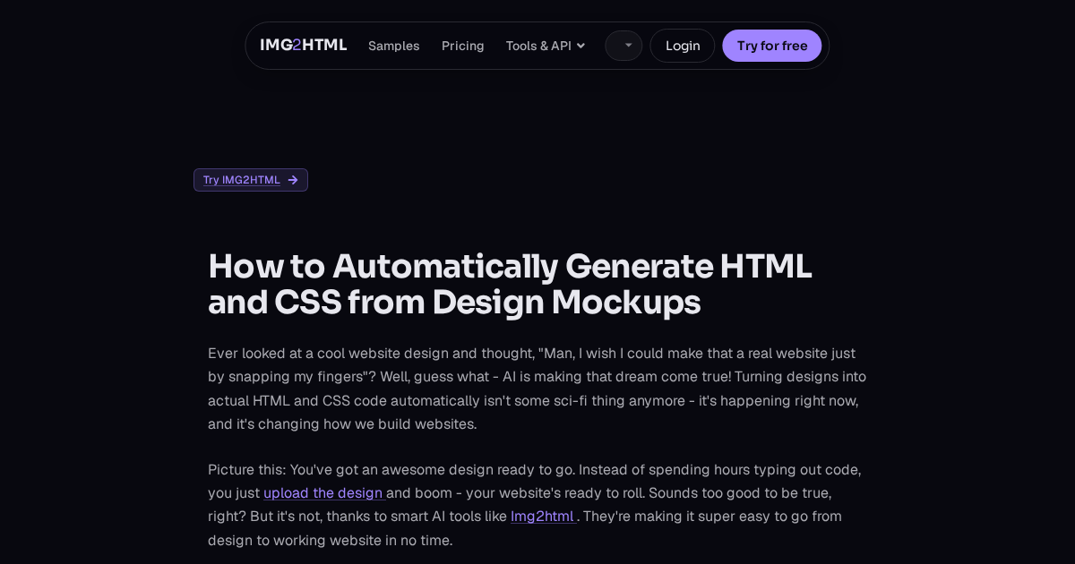 Image to HTML CSS code AI converter - IMG2HTML