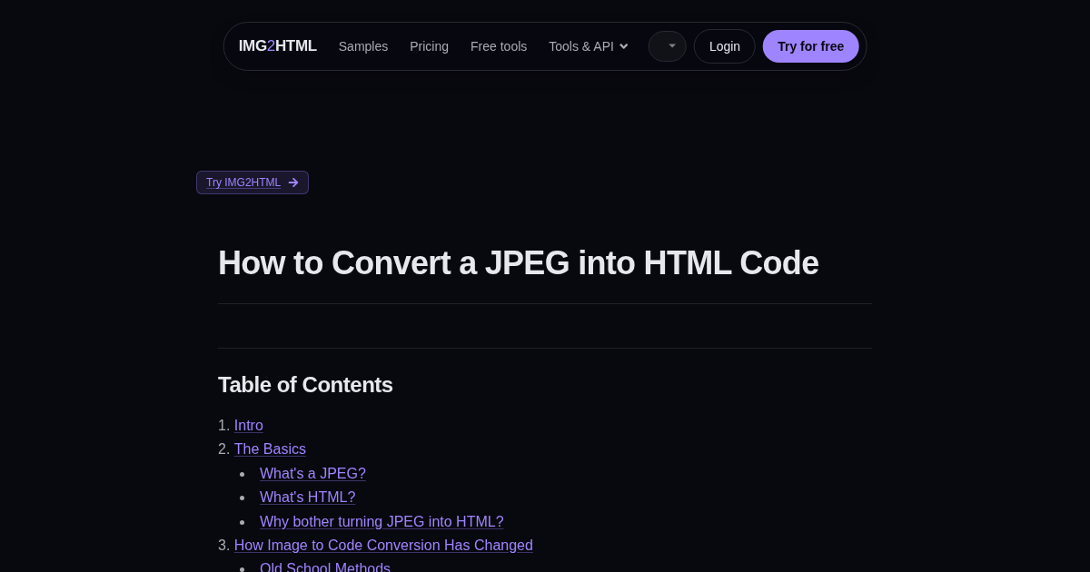 Image to HTML CSS code AI converter - IMG2HTML