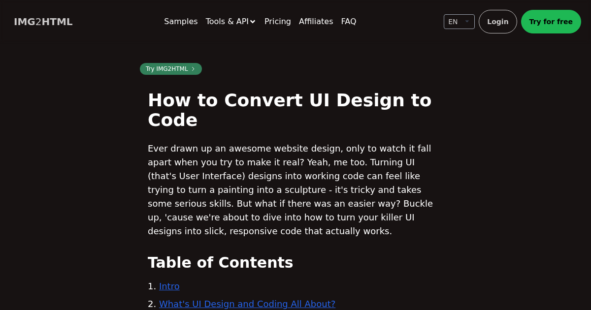 Image to HTML CSS code AI converter - IMG2HTML