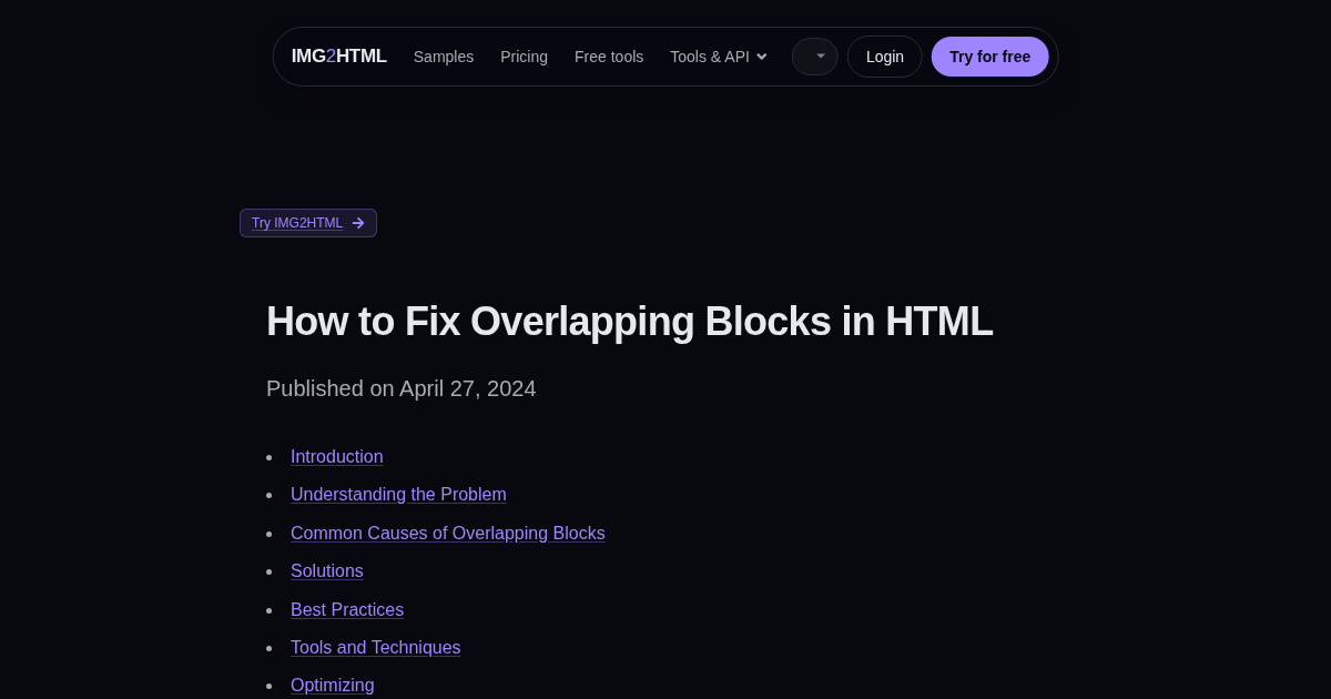 Image to HTML CSS code AI converter - IMG2HTML
