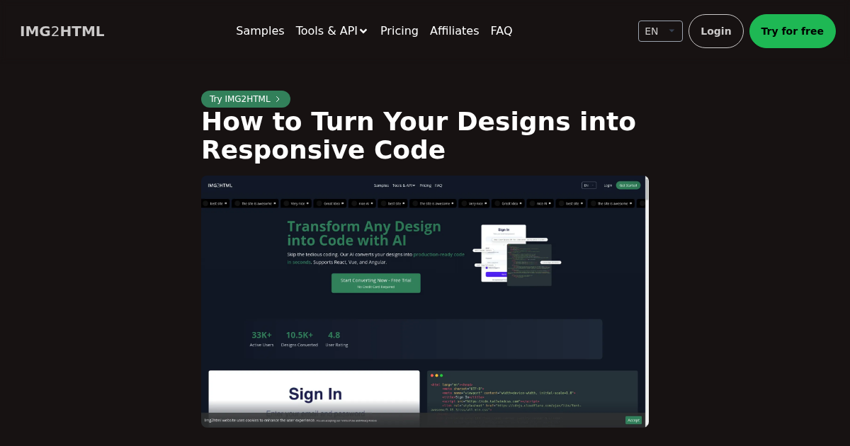 Image to HTML CSS code AI converter - IMG2HTML