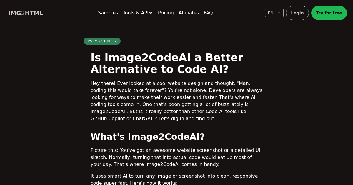 Image to HTML CSS code AI converter - IMG2HTML
