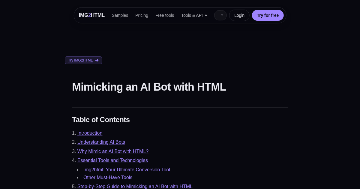 Image to HTML CSS code AI converter - IMG2HTML