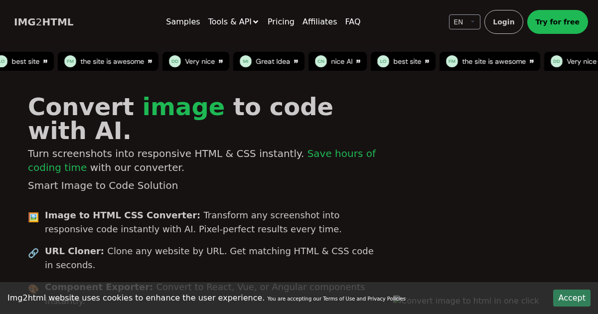 Image to HTML CSS code AI converter - IMG2HTML