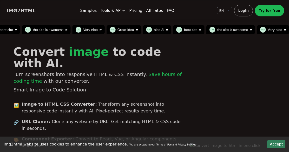 Image to HTML CSS code AI converter - IMG2HTML
