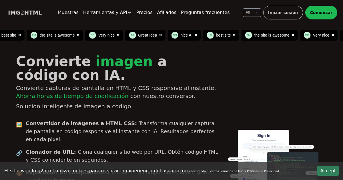 Image to HTML CSS code AI converter - IMG2HTML