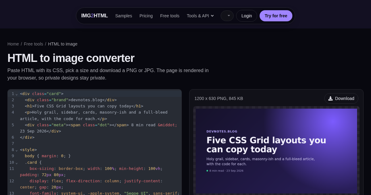HTML to Image: Convert HTML and CSS to PNG or JPG