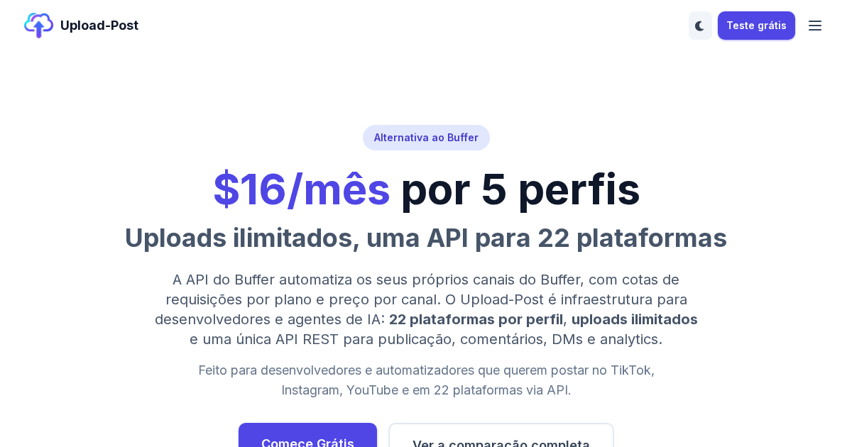 Alternativa ao Buffer: economize 60% com API de verdade | Upload-Post.com