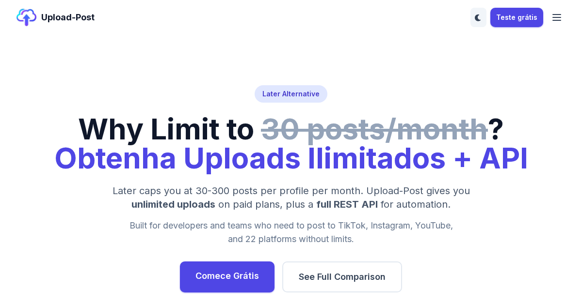 Alternativa ao Later - Uploads Ilimitados + API | Upload-Post