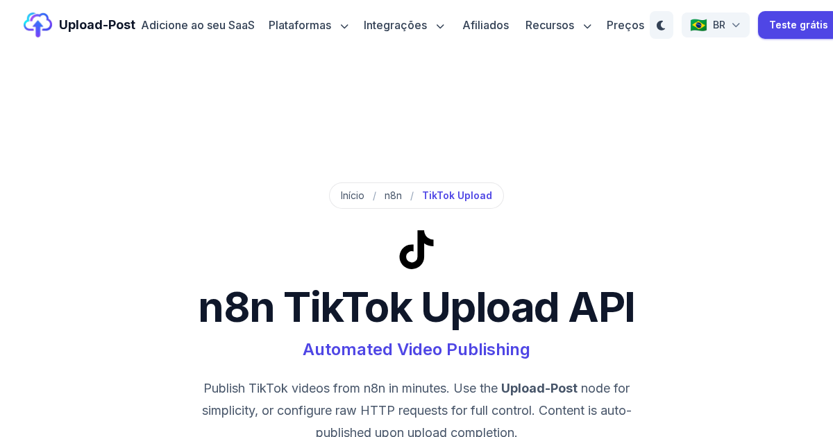 n8n TikTok Upload: Upload Video with HTTP Request | Upload-Post.com