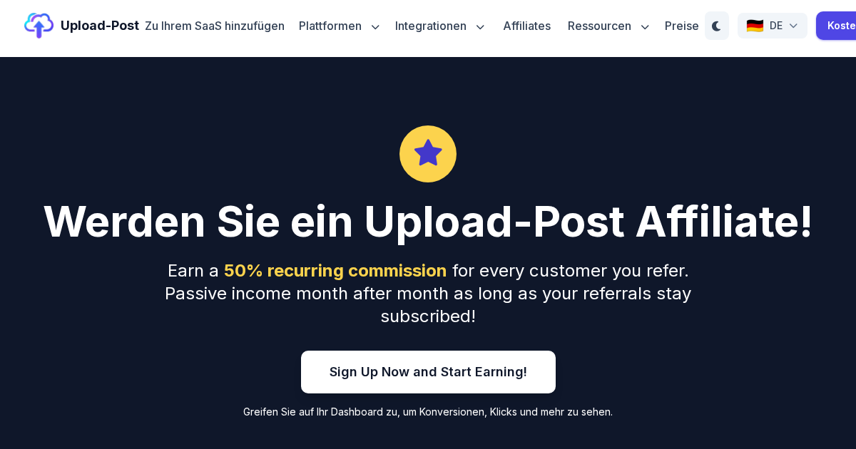 Upload-Post Partnerprogramm - Verdienen Sie 50% wiederkehrende Provision