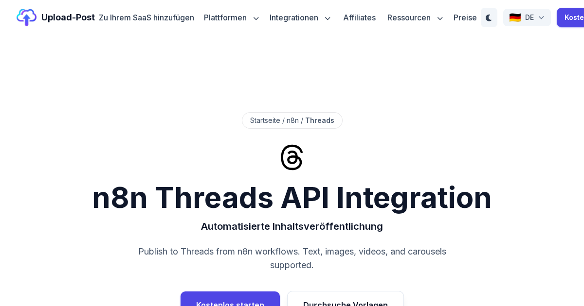 n8n Threads API Integration: Post Videos & Images | Upload-Post.com