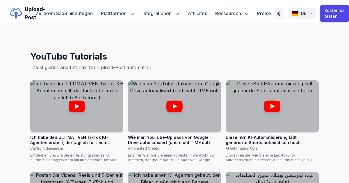 YouTube Tutorials für Upload-Post-Automatisierung