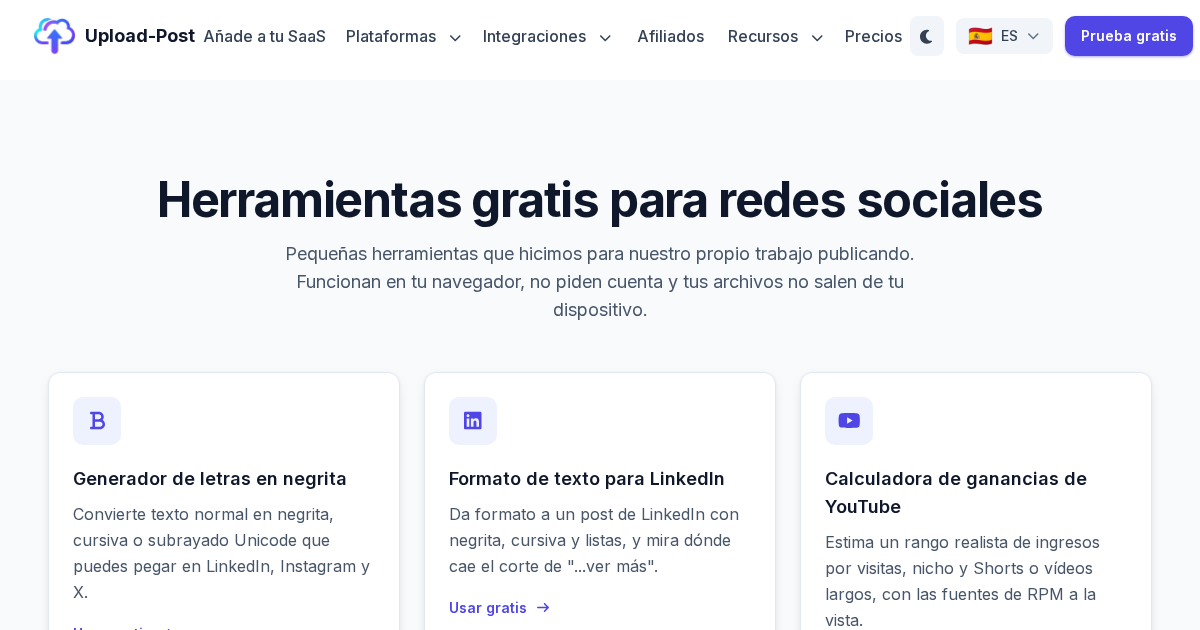 Free Tools for Social Media - Upload-Post