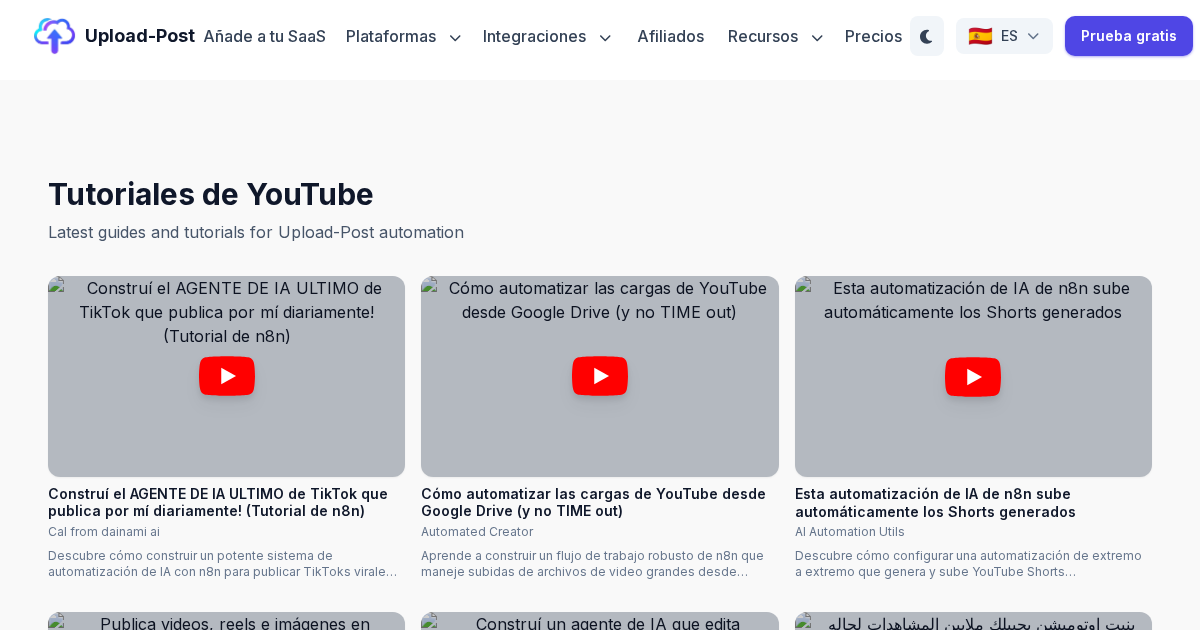 Tutoriales de YouTube para la automatización de Upload-Post