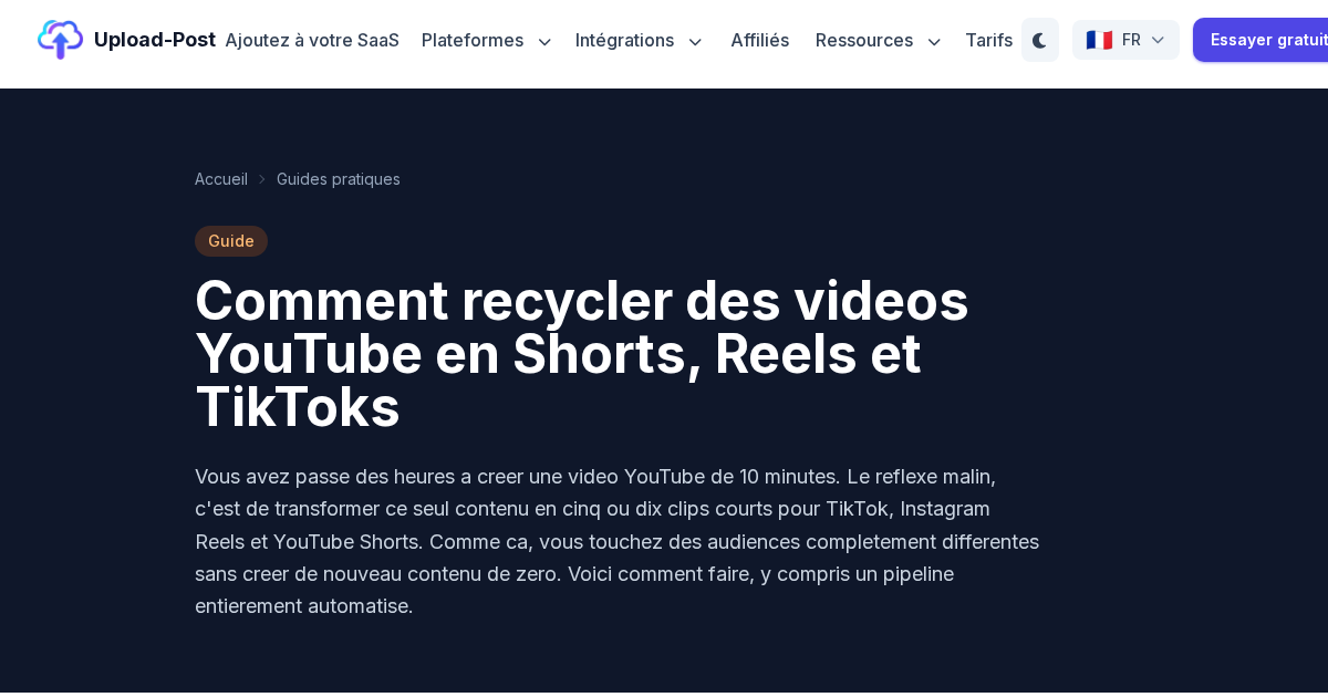 Comment recycler des vidéos YouTube en Shorts, Reels et TikToks ...
