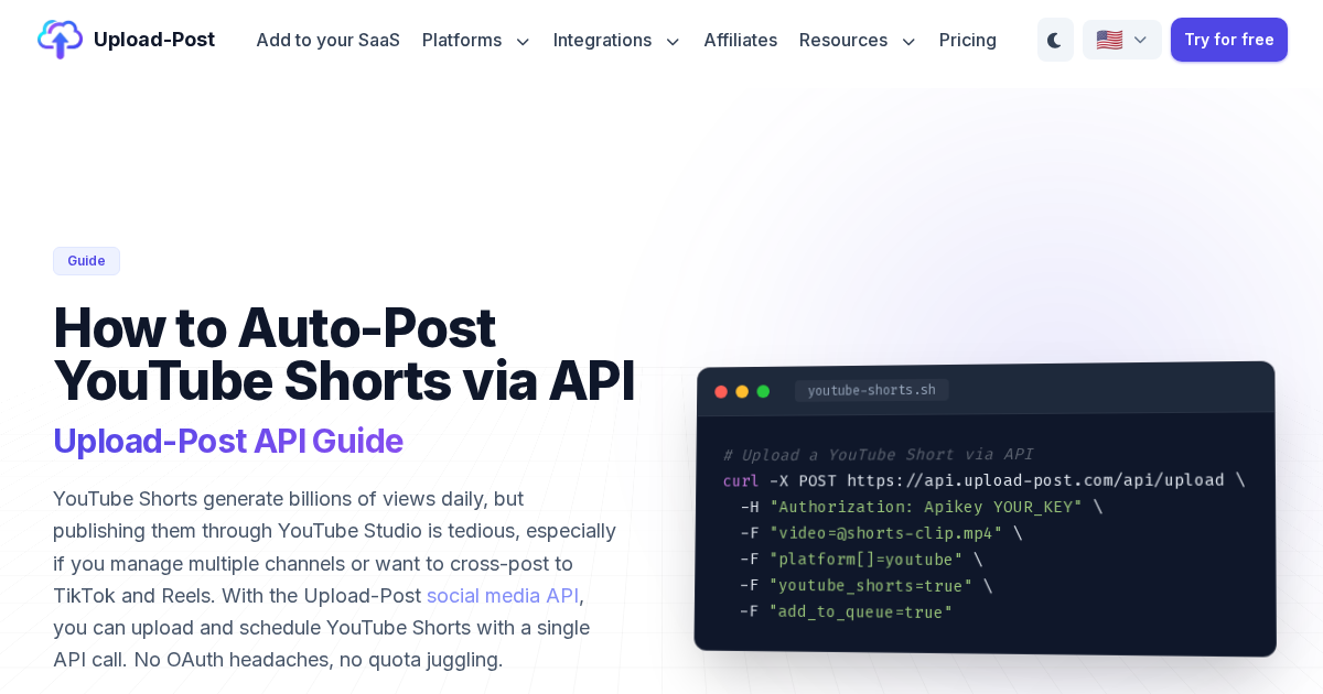 How to Auto-Post YouTube Shorts via API (with Scheduling) | Upload-Post.com
