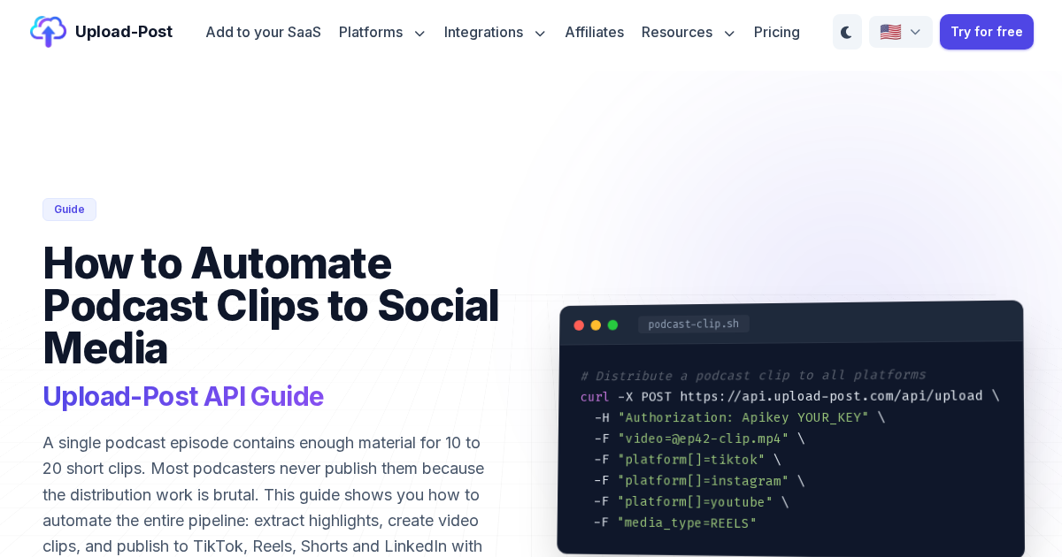 How to Automate Podcast Clips to Social Media (API Guide) | Upload-Post.com