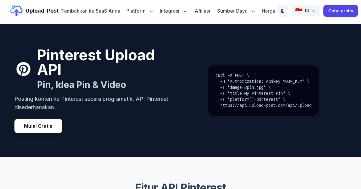 Pinterest Upload API - Kirim Pin, Idea Pin dan Video | Upload-Post.com