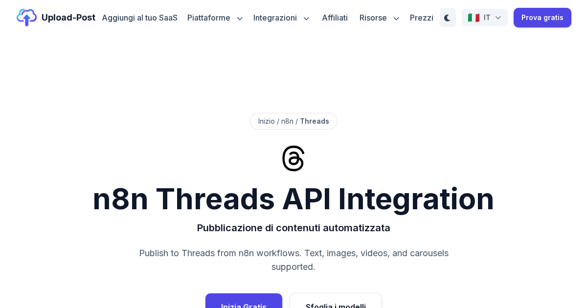 n8n Threads API Integration: Post Videos & Images | Upload-Post.com