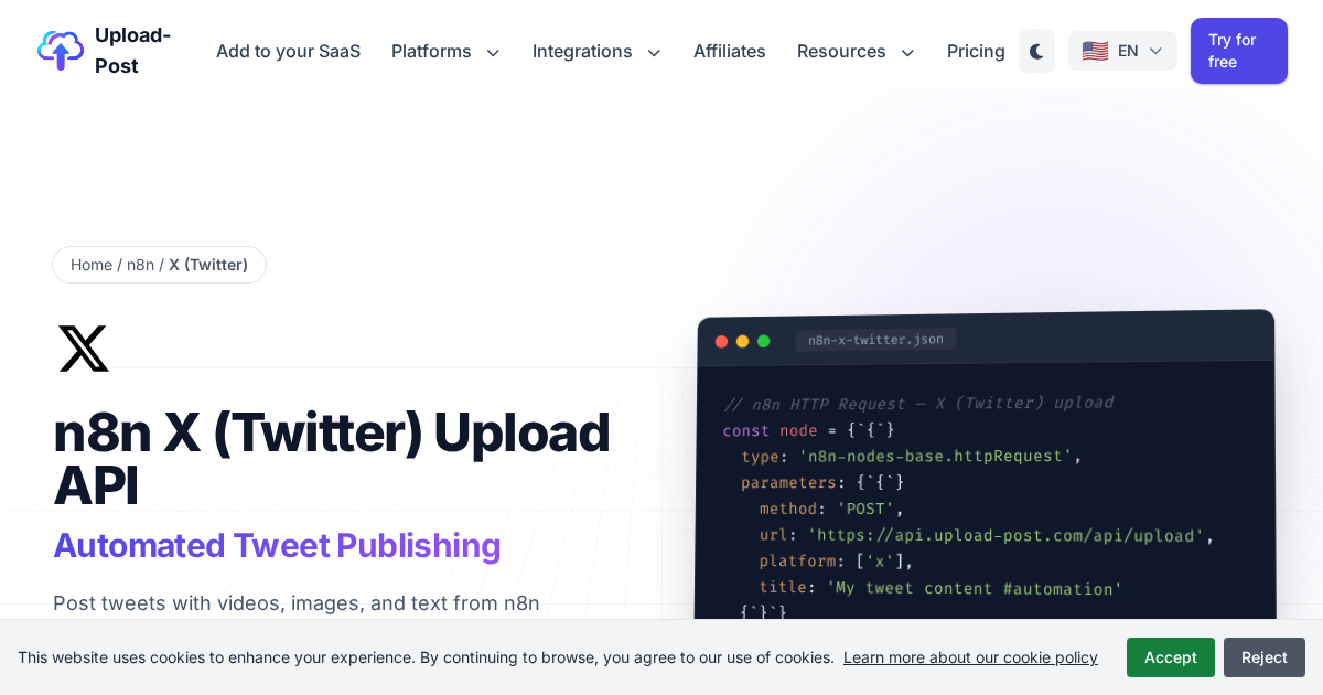 n8n X (Twitter) Upload: Post Videos, Images & Text | Upload-Post.com