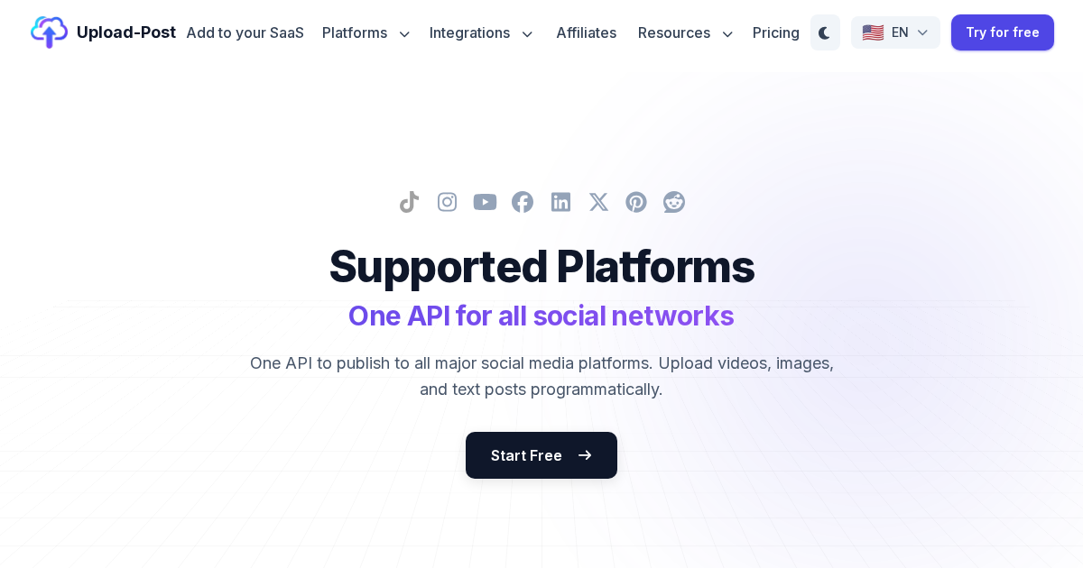 Supported Platforms - Upload-Post Social Media API