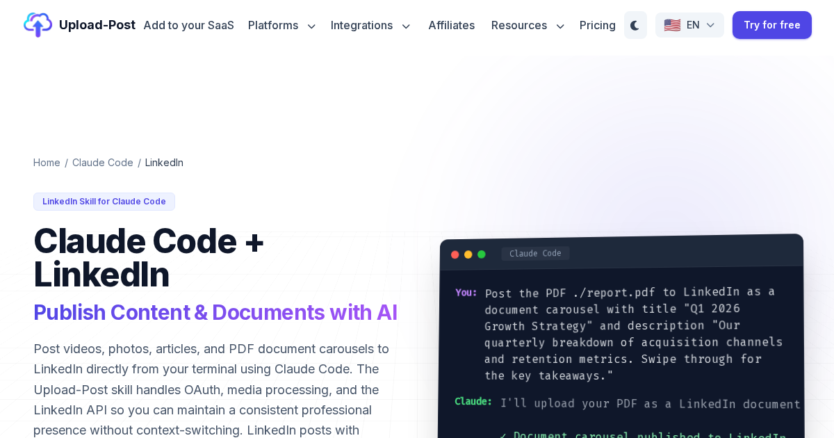 Claude Code Skill for LinkedIn - Post Content & Documents from Terminal ...