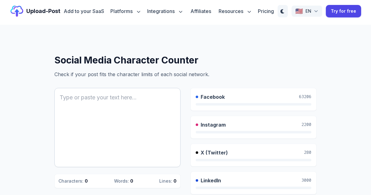 Social Media Character Counter - Upload-Post