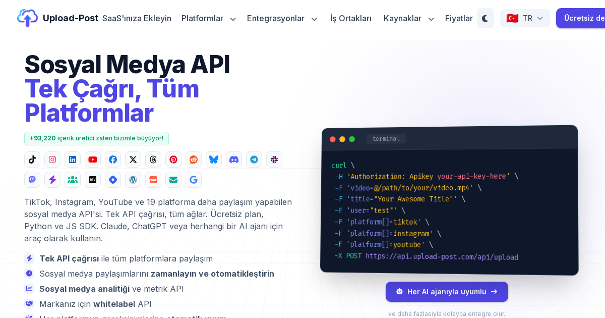 Sosyal Medya API - Her Platformda Kolayca Paylaşın | Upload-Post.com