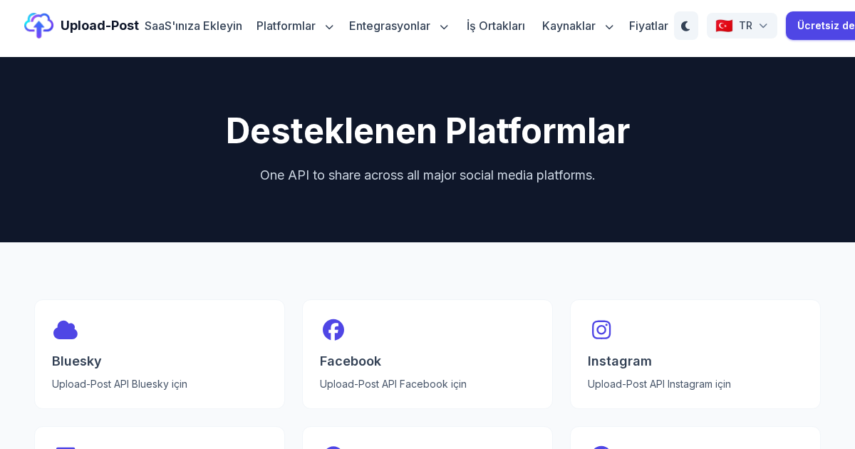 Supported Platforms - Upload-Post Sosyal Medya API